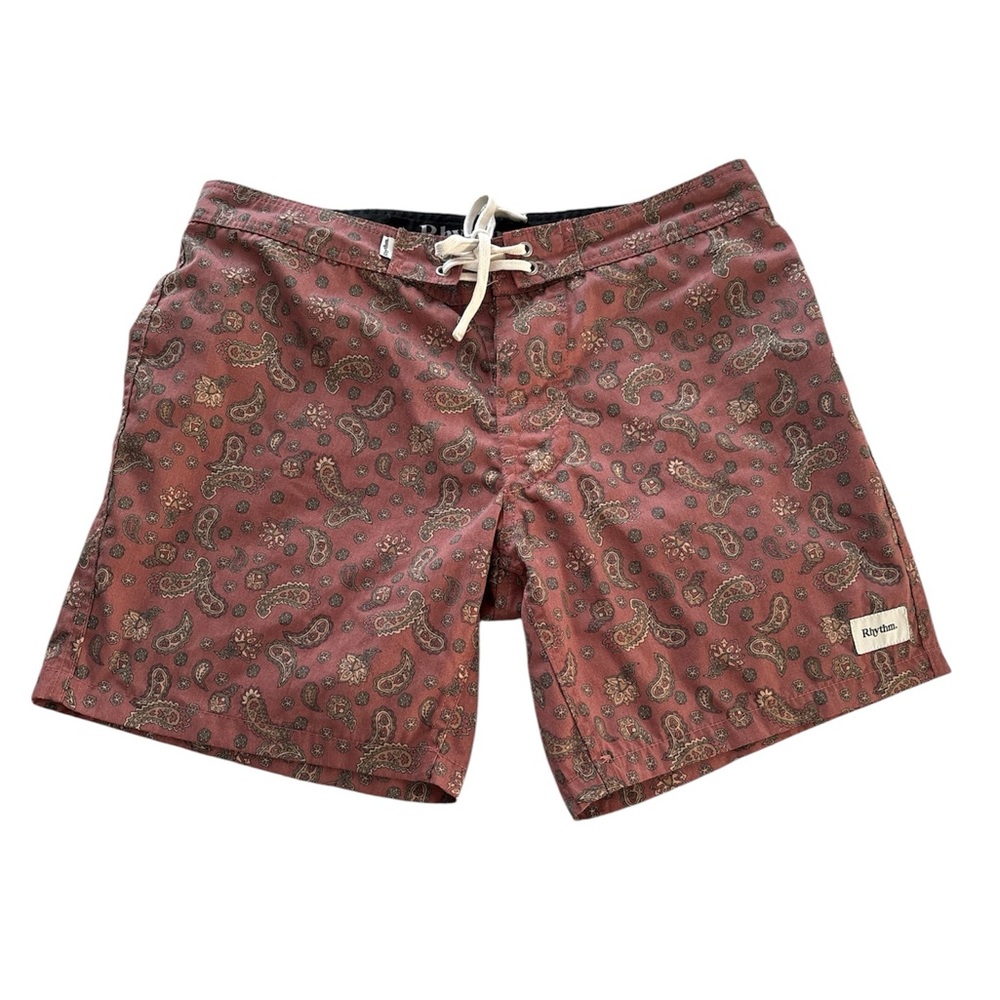 #035 Rhythm Men's Red Paisley Swim Shorts